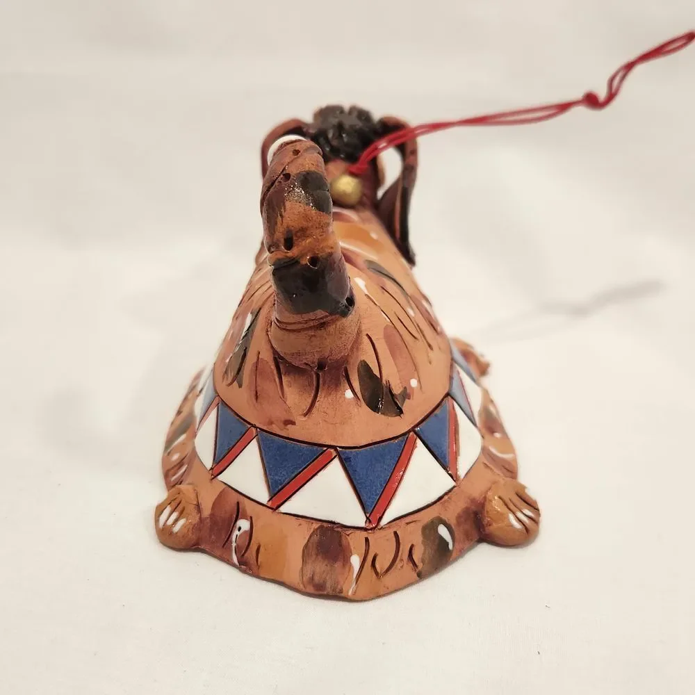 Handmade‎ Studio Pottery Dachshund Dog Bell Ornament Whimsical Folk Art Brown